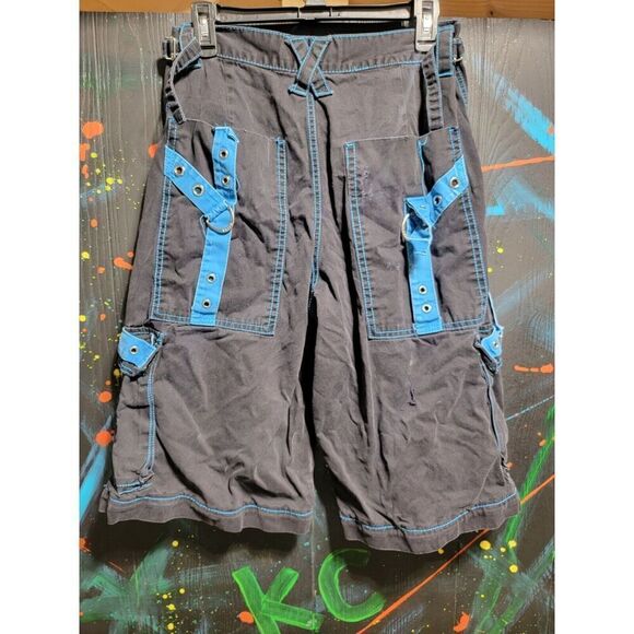 Tripp NYC Mens Shorts M Black Blue Chains Goth Zip Off Goth Punk Cargo Bondage - Picture 6 of 9